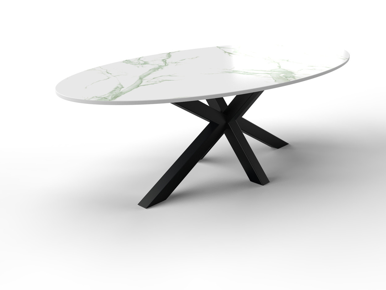 Oprechtheid Winderig Hertogin Ovale marmeren tafel gemaakt van Dekton met stalen onderstel - Dekton  eettafels - Eettafels